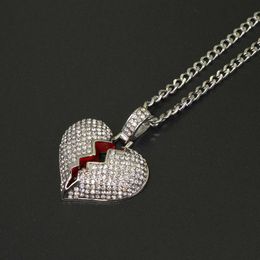 Fashion- broken heart pendant necklaces for men women luxury diamonds heart pendants Stainless steel rhinestone necklace Jewellery lover gifts