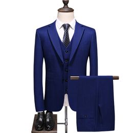 Men's West Slim Mens Plaid Suit 3 Piece Set (Jacket + Pants + Vest) Wedding Groom Suit High Quality Men's Suit Formal Suits