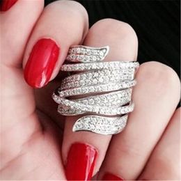 Fashion Across Promise Ring 925 Sterling Silver Mirco Pave 170pcs Diamond Party Wedding Band Rings For Women Finger Jewellery