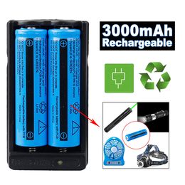 New 2x 18650 Battery 3000mAh 3.7v BRC Li-ion Rechargeable Battery for Flashlight + 18650 Dual Charger