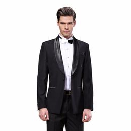 New Fantastic Style One Button Black Wedding Groom Tuxedos Shawl Lapel Groomsmen Mens Dinner Blazer Suits (Jacket+Pants+Tie) 294