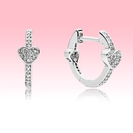 Pave Love Heart Hoop Earrings Women Wedding Jewelry with Original box set for Pandora 925 Silver CZ Diamond Earring