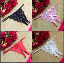 Women Sexy Lace Panties Thong Panties Ropa Interior Open Fork Brief G-string Underwear Lady Bow Knicker Female T-back 2019 Hot