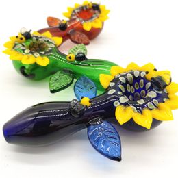 Glassy Sunflowers Handmade Spoon Pipe - Wholesale Colored Tobacco Pipe