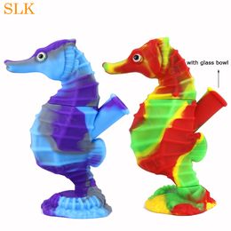 Pure yellow green rasta hookah mixing Colour silicone hand pipes Siliclab design seahorse bubbler animal series smoking pipe with 14mm thick bowl