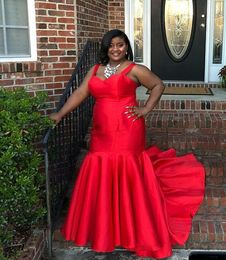 Plus Size African Red Mermaid Prom Evening Dresses Gown Long Party Gala Dress