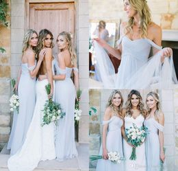 2019 Draped Sky Off-shoulder Beach Boho Long Blue Bridesmaid Dress Cheap Garden Wedding Party Guest Maid of Honour Gown Plus Size Custom Mad