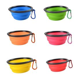 hot Travel Collapsible Dog Cat Feeding Bowl Two Styles Pet Water Dish Feeder Silicone Pet bowl With Hook Dog Supplies T2I51108