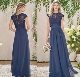 Elegant Dark Navy Long Bridesmaid Dresses Two Pieces Lace Maid Of Honour Dresses Wedding Guest Gowns Custom Made Plus Size HY342