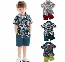 Summer Boy Designer Clothes Kids Printed Shirts Solid Short Pants 2PCS Sets Short Sleeve Child Outfits Boutique Kids Clothing 5pcs DW5326