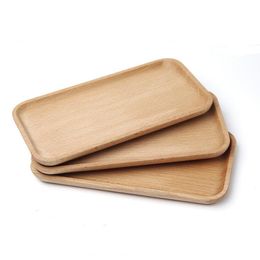 Square Dessert Plate Beech Plate Dish Sushi Dish Fruits Platter Dish Tea Server Tray Wooden Cup Holder Bowl Pad Baking Tableware LX1545