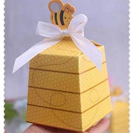 Yellow Bee European Style Favors Candy Boxes Gift Box with White Ribbons Baby Shower Wedding Birthday Party Supplies