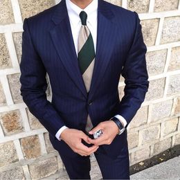 New Fashion Stripe Men Suits Two Pieces (Jacket+Pants) Groomsmen Wear Wedding Tuxedos Formal Party Custom Made