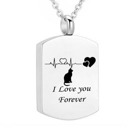 Fashion Memorial Jewelry Cremation Urn Ashes Pet Cat Pendant Stainless Steel Square Keepsake Memorial Charms Pendant