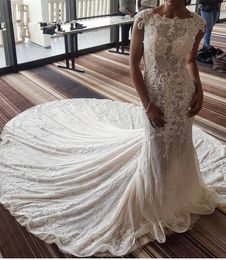 full lace wedding dresses jewel mermaid trumpet embroidery bridal dress court train beach high level vestidos de novia pearls