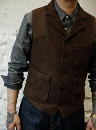 2020 Fashion Dark Brown Groom Vests Attire Men's Suit Vests Custom Made For Wedding Party Men's Dress Blue Waistcoat B03240R