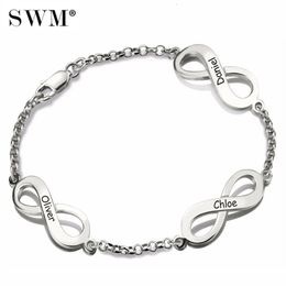 Women's Infinity Pendant Bracelet Custom Name Letter Bracelets Handmade 925 Sterling Silver Jewellery With Kids Names Mom Pulseras MX191018