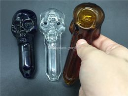 wholesale colorful Big heady thick Skull Glass tobacco pipe for smoking glass herb Spoon hand pipes with big Deep tobacco bowl for dry herb