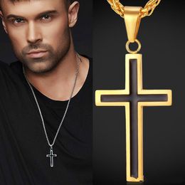 Men s Classic Stainless Steel Mens Chains 18K Real Gold Plated Vintage Latin Christian Cross Pendants Necklaces GB1439