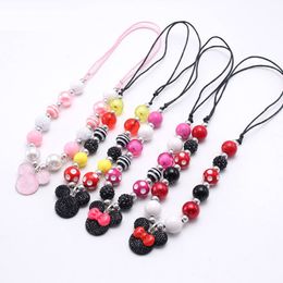 Fashion cartoon pendant necklace baby chunky bubblegum beads necklace diy rope chain Jewellery for girls lovely gift