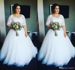 New Arrival Plus Size Dresses Lace 1/2 Sleeves Appliques Tulle Scoop Neck Floor Length Wedding Dress Bridal Gowns Vestidos De Noiva 2024