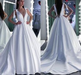New Wedding Dresses 2020 Lace Scoop A-Line Elegant Satin Long Princess Vintage Bridal Dress Sexy Wedding Gown Custom Made