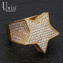 Uwin Five Point Star Cz Rings Puffed Marine Micro Paved Full Bling Iced Out Cubic Zircon Luxury Fashion Hiphop Jewellery Gift C19041201