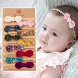 15612 Baby Cute Bowknot Headband Girls Infant Headband Corduroy Bowknot Kids Elastic Headwear Children Hair Accessory 10 colors