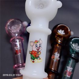 Glass Pipe Pyrex Glass Spoon Smoking Pipes with Snowflake Bowl Bubbler Handcraft Colored Pig for Tobacco Smoking Accessories Bong