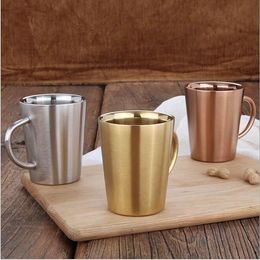 Coffee Cups Stainless Steel Beer Cups Double Layer Anti Scald Mugs With Handle Portable Mug Eco Friendly Drinking Cup Water Bottle B5754