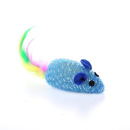 Pet Supplies Cat Toys New Candy Colour line Tube Mouse with Multicoloured Feathers Cat Toy 500pcs T1I1938
