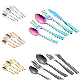 5color Stainless steel tableware set 5pcs / lot plated color fork spoon knife Gift Flatware kitchen tools barware T2I5819