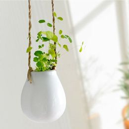 US Home Garden Balcony Ceramic Hanging Planter Flower Pot Plant Vase with Twine Little Bottle Home Decor