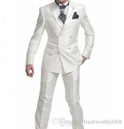 Cheap And Fine Double-Breasted Groomsmen Peak Lapel Groom Tuxedos Men Suits Wedding/Prom Best Man Blazer ( Jacket+Pants+Tie) M64