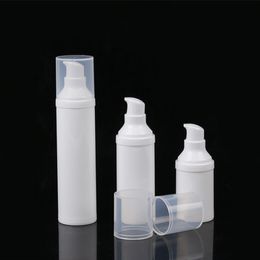 15ml 30ml 50ml white pp airless lotion pump bottle with plastic pump white cap Cosmetic Containers Fast Shipping F2759