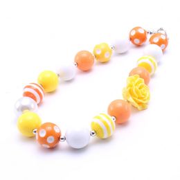 Fashion Yellow Flower Children Kids Beads Necklace For Girls Chunky Bubblegum Necklace Handmade Chunky Party Jewellery