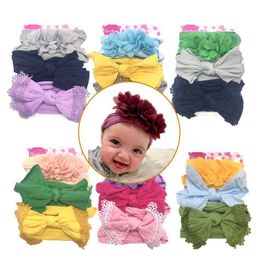 3Pcs Kids Floral Headband Girls Baby Elastic Bowknot Accessories Hairband Set birthday gift headband turban nylon kids fashion headband