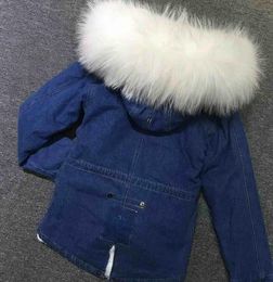 2021 white raccoon furs trim female winter parka Meifeng brand snow rabbit fur lined demin mini jacket