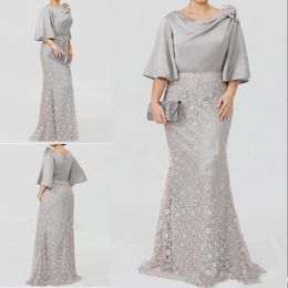 2019 Grey Elegant Mother Of The Bride Dresses Half Sleeve Lace Mermaid Wedding Guest Dress Plus Size Formal Evening Gowns