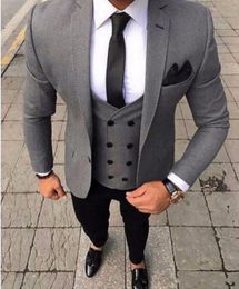 New Excellent Style One Button Grey Groom Tuxedos Notch Lapel Groomsmen Best Man Suits Mens Wedding Suits (Jacket+Pants+Vest+Tie) 756