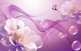 Fantasy purple flowers butterfly TV background wall wall papers home decor designers