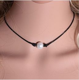 New 20pcs/lot Fashion Knot Imitation Pearl Necklace Leather Cord Necklace Jewellery Selling Women Wholesale Choker Necklace