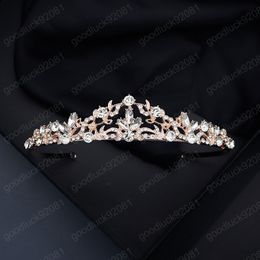 Vintage Rose Gold Colour Rhinestone Crown Water Drop Shape Tiara Luxury Handmade Women Headband Bride Hair Accessories