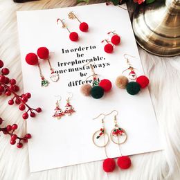 Fashion- winter Christmas ornaments merry Christmas earrings female fashion accessories small pompy-snowman Santa Claus elk red and green