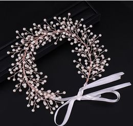 Handmade pearl hair accessories rose blonde belt wedding headdress