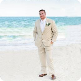 Summer Beach Beige Men Suits For Wedding Suits Notched Lapel Plus Size Custom Made Bridegroom Tuxedos Casual Groom Wear Best Man Blazer Prom