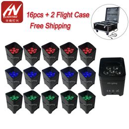 16pcs par light with flight case wireless led uplighting 6*18w RGBWA UV 6in1 battery powered wedding stage lights rain cover