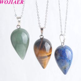 WOJIAER Reiki Healing Pendulum Natural Stone Pendant Necklace Amulet Crystal Meditation Water Drop Pendant for Trend Men Women BE902
