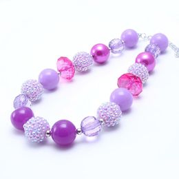 Fashion Pretty Design Kid Chunky Necklace Purple Colour Bubblegum Bead Chunky Necklace Children Jewellery For Toddler Girls