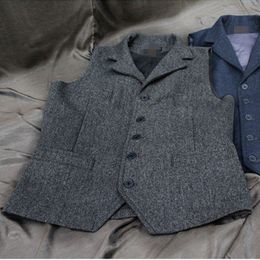 2020 New Wool Groom Vests Tweed Herringbone Pockets Men's Suit Vests Slim Fit Men's Dress Vest Wedding Waistcoat Plus size YY09